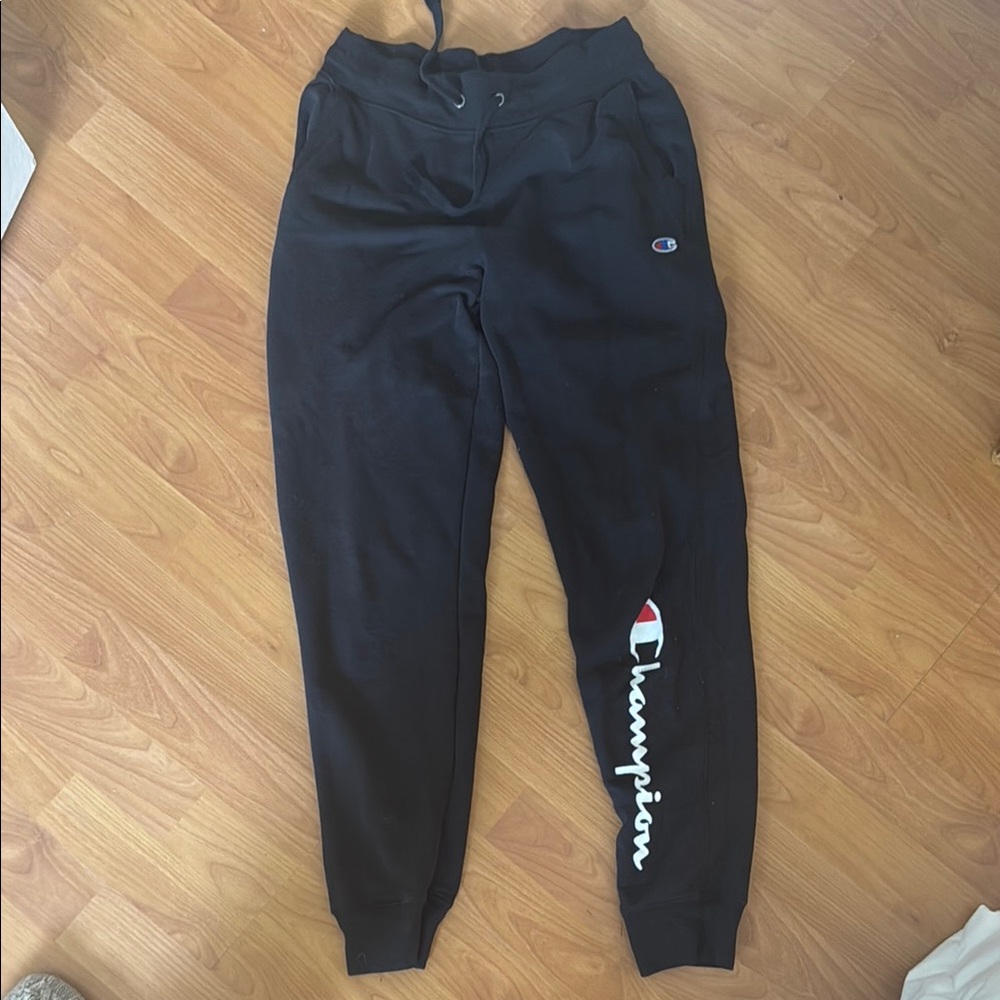 Champion Black Track Pants with Elastic Cuffs and Logo